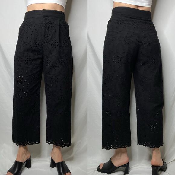 SOLD Zara eyelet lace high rise waist trouser pants cropped ankle trousers black - Picture 15 of 17